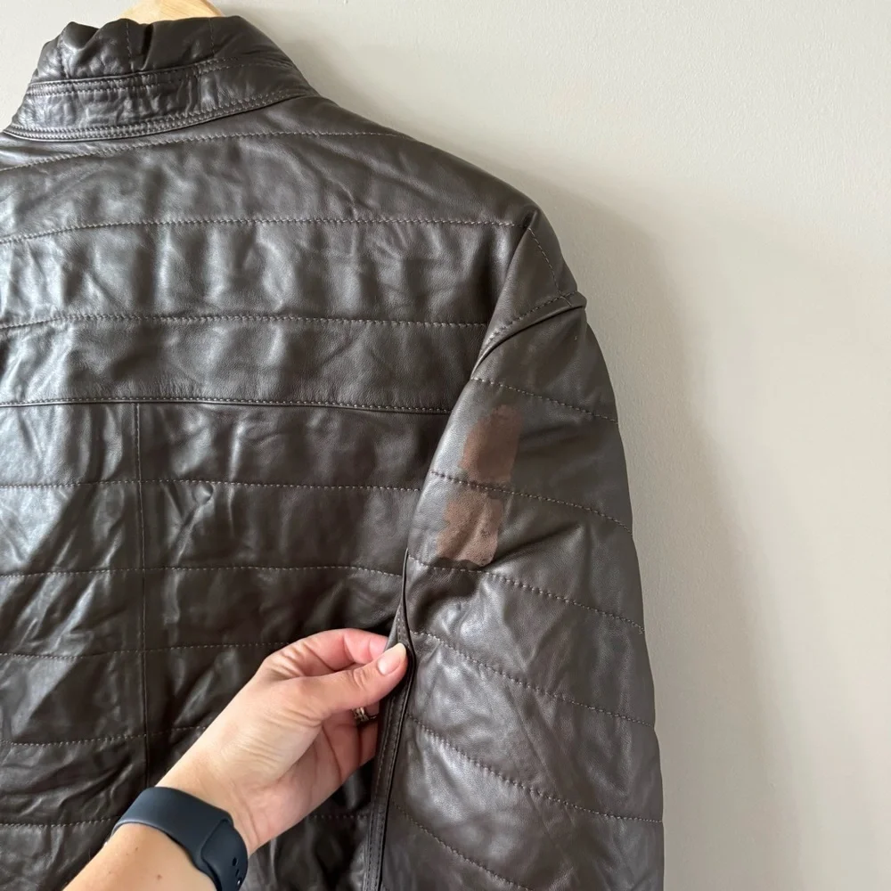 Pino by Pinoporte Dino Lambskin Leather Quilted Bomber Jacket - Dark Brown